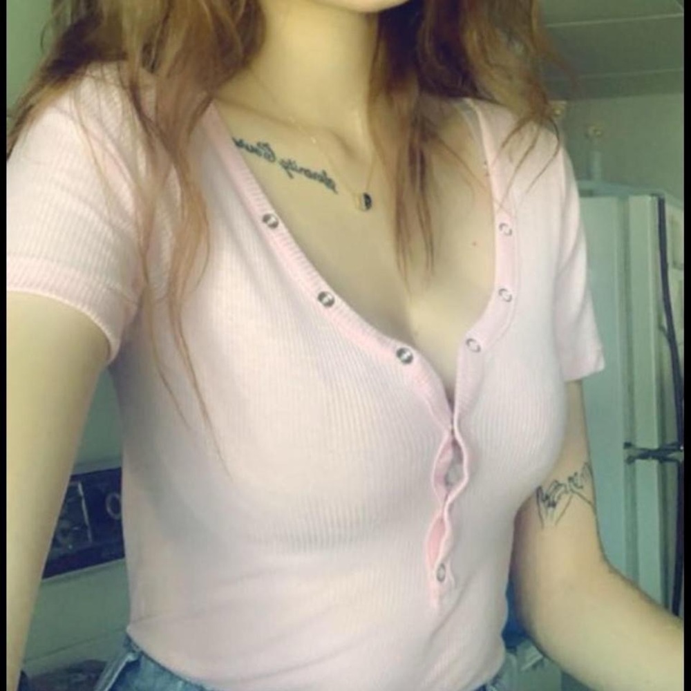 Pink Ribbed Button-Up Women's Top